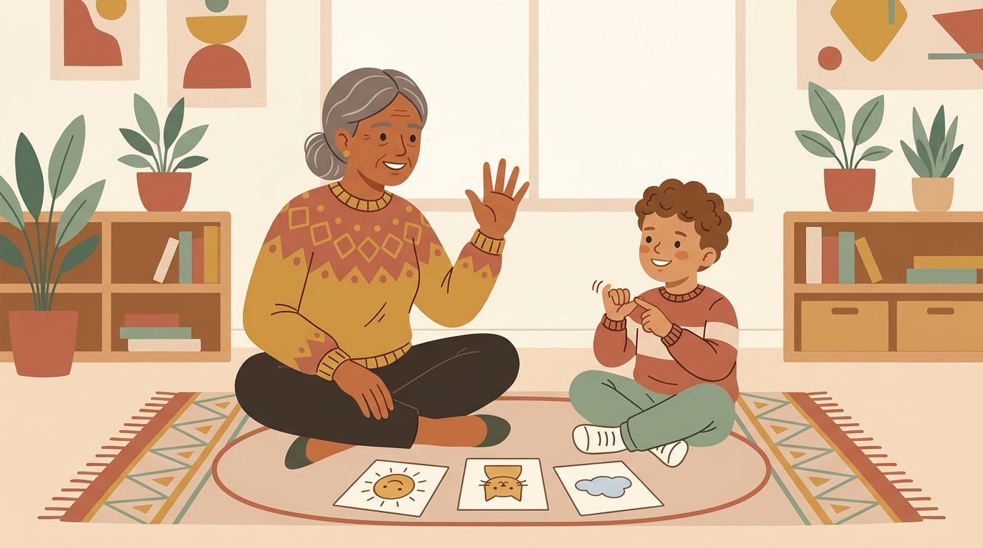 Teacher and student practicing phonemic awareness through an oral sound-tapping activity