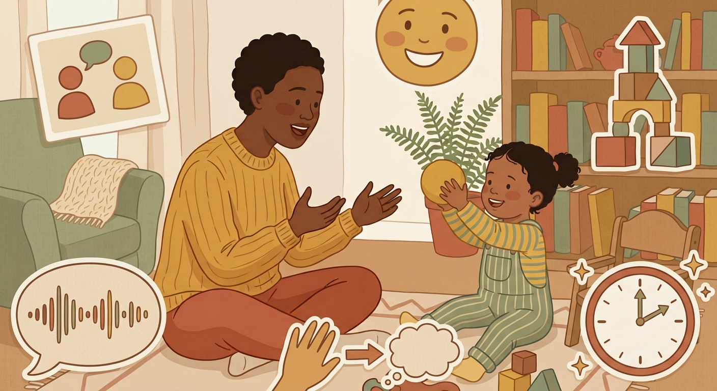 Adult and toddler with autism using communication strategies together at home